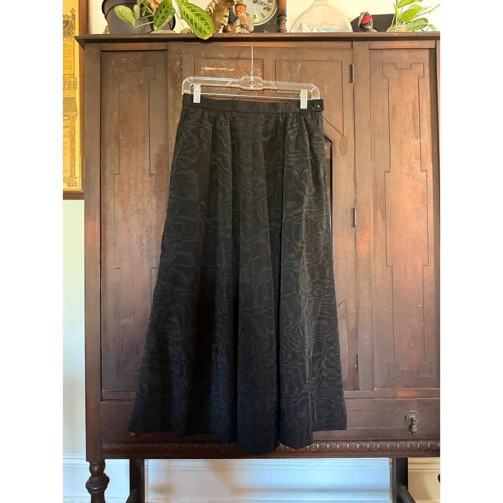 Vintage Jaeger Black Moiré Full Maxi Skirt – Made in Great Britain